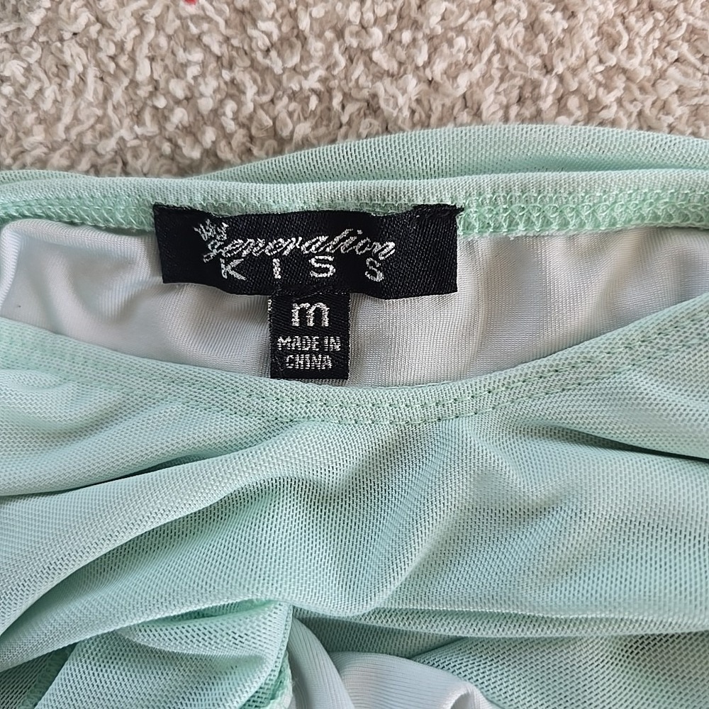 Generation Kiss Mesh Ruffle Hem Midi Dress Ruching Halter Tie Green Size M Fairy - Picture 13 of 13